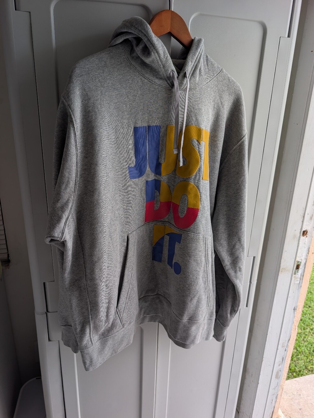 Nike Gray Hoodie with Multicolor JUST DO IT Graphic